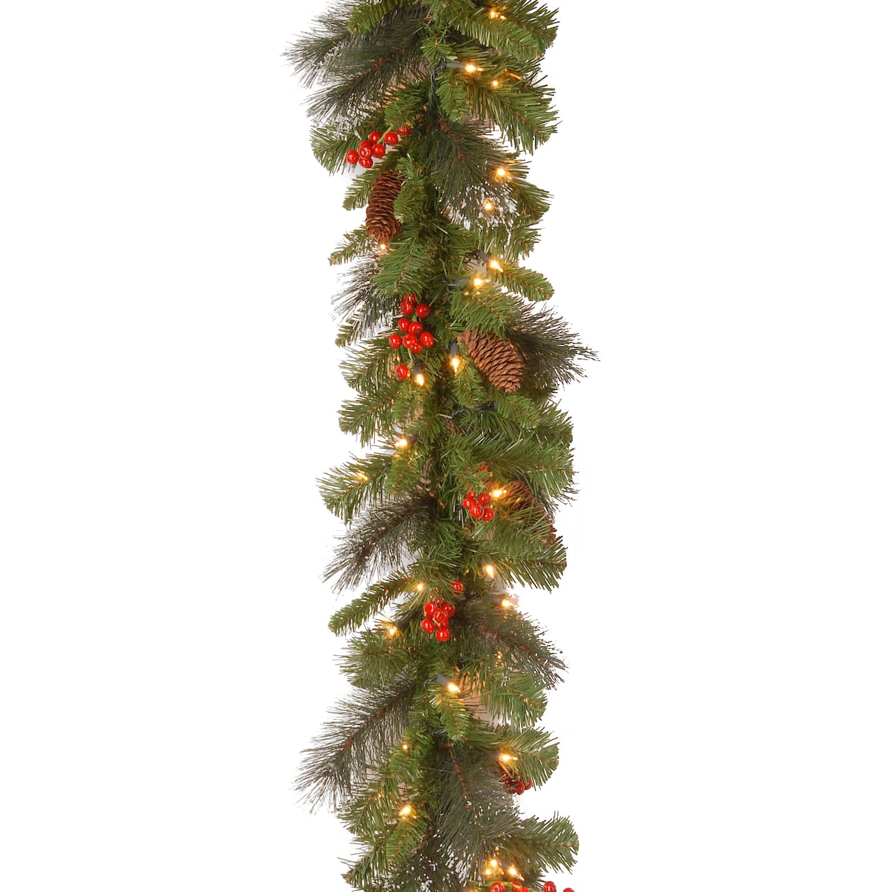 9ft. Pre-Lit Crestwood® Spruce Garland with Silver Bristle, Cones, Red Berries and Glitter with 50 Clear Lights